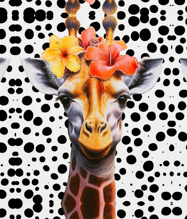 Giraffe on a Polka-Dot Background Canvas
