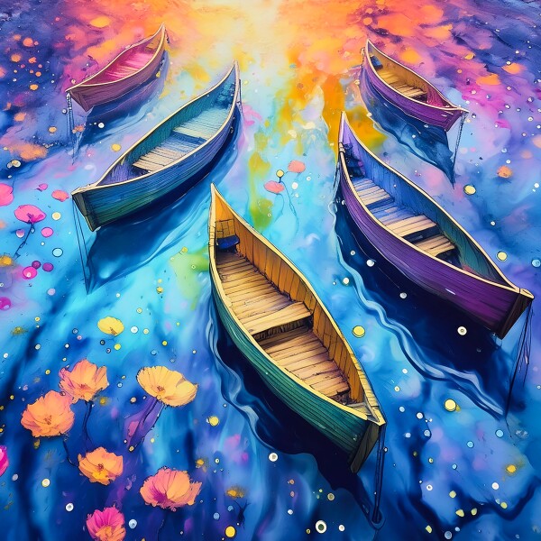 Canoes on a Lake Photo Board 8" x 8" and 20" x 20"