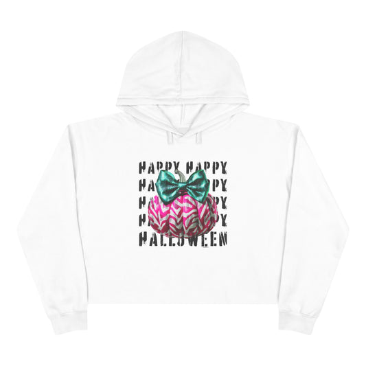 Happy Halloween Pink Pumpkin Crop Hoodie