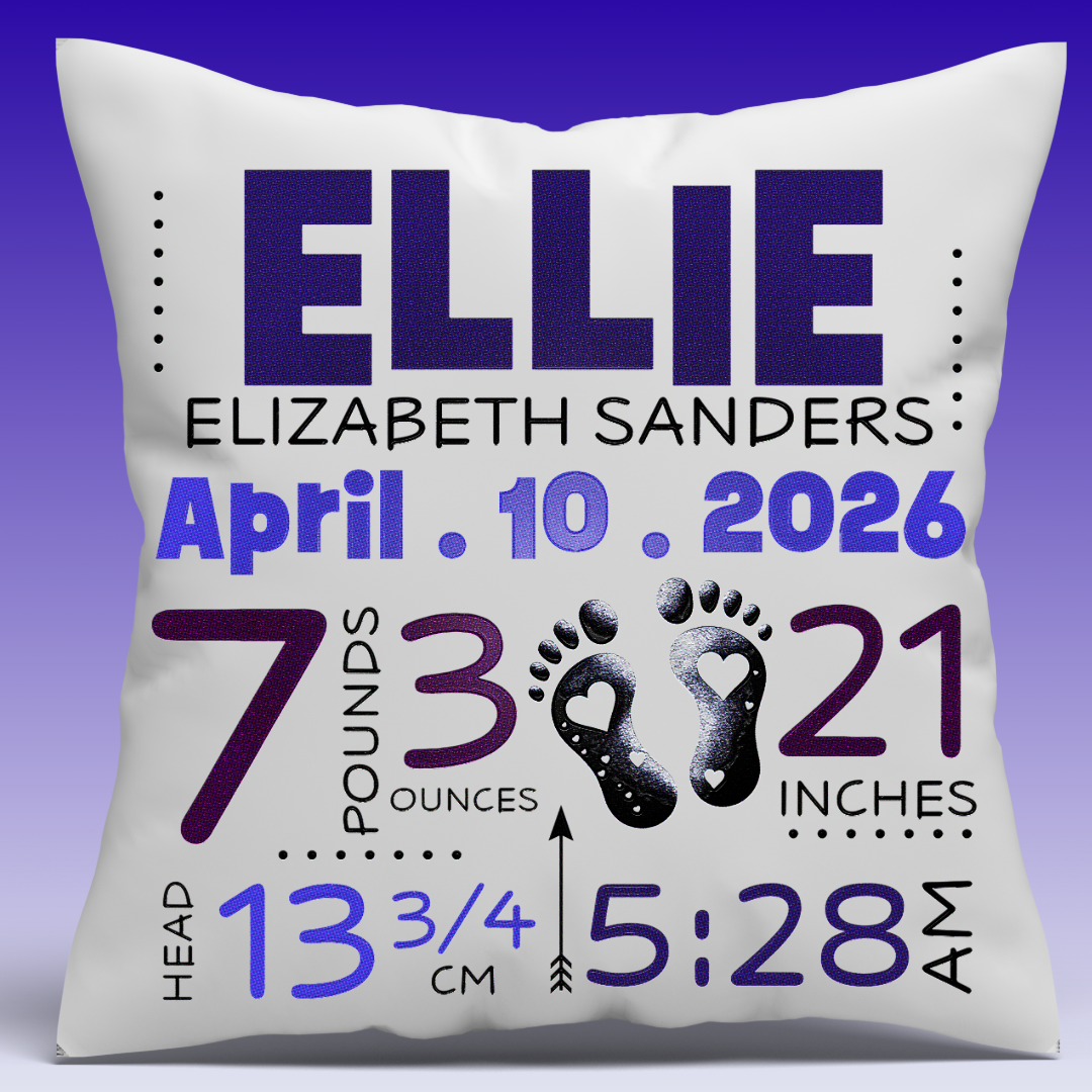 Personalized Baby Birth Stats Throw Pillow Case – Custom Name, Date, Weight & Length