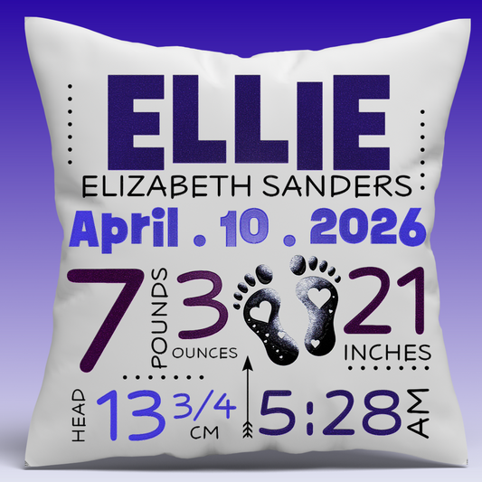 Personalized Baby Birth Stats Throw Pillow Case – Custom Name, Date, Weight & Length