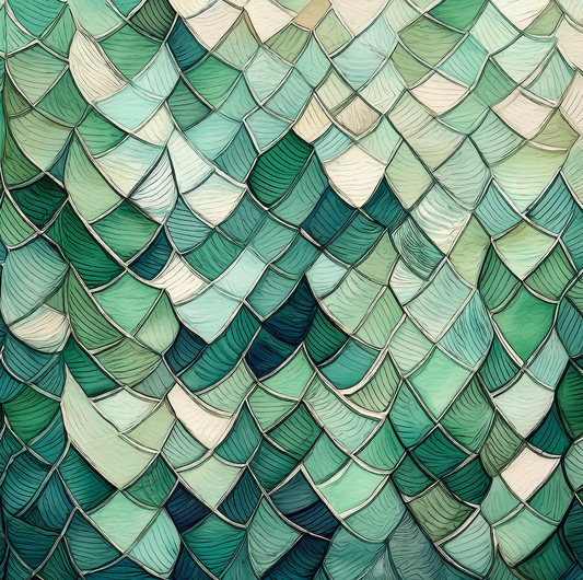 Neutral Green and Khaki Scale Pattern Square Premium Pillow