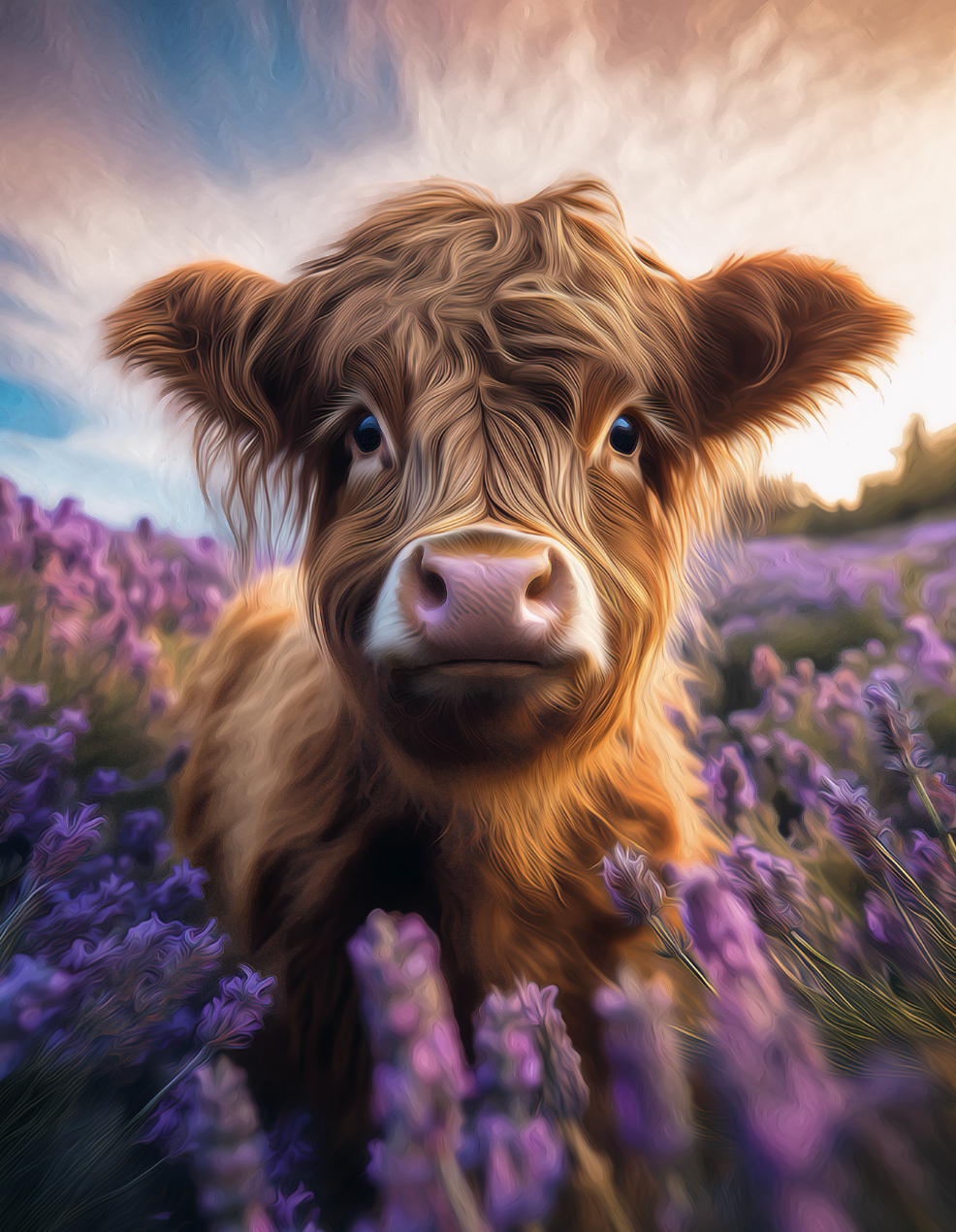 Highland Cow in Lavender Fields Canvas