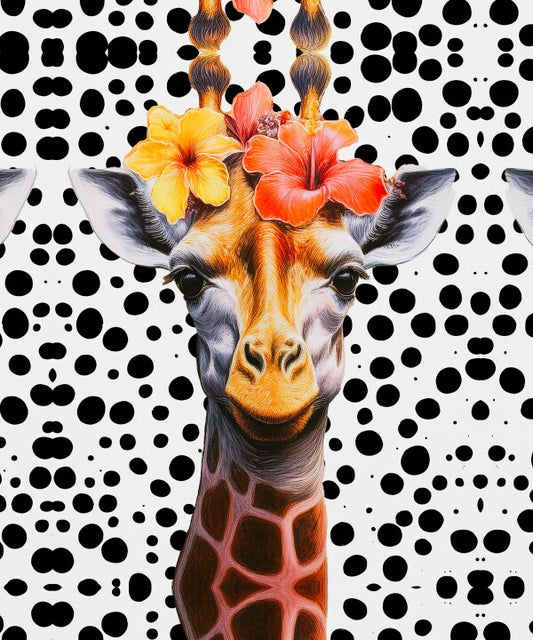 Giraffe on a Polka-Dot Background Canvas