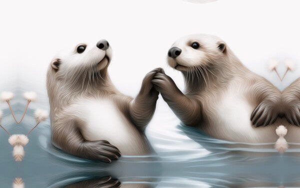 Two Sea Otters Holding Hands Canvas