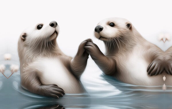 Two Sea Otters Holding Hands Canvas