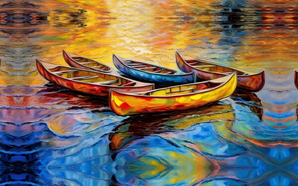 Canoes on a Rippled Lake Canvas