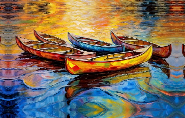 Canoes on a Rippled Lake Canvas