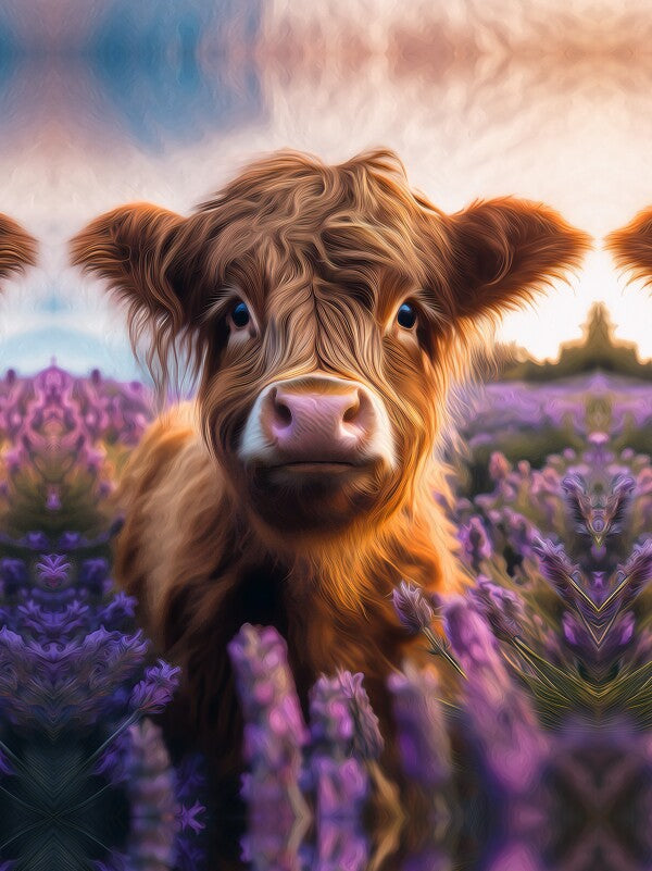 Highland Cow in Lavender Fields Canvas