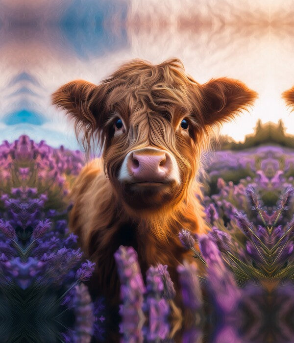 Highland Cow in Lavender Fields Canvas